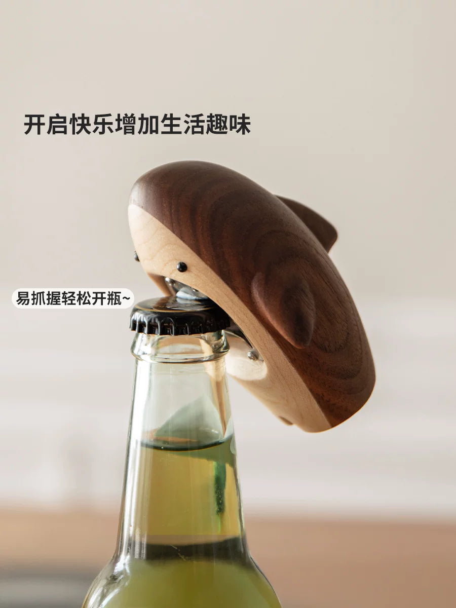 全实木啤酒开瓶器简约个性创意便携开酒器木质启瓶器